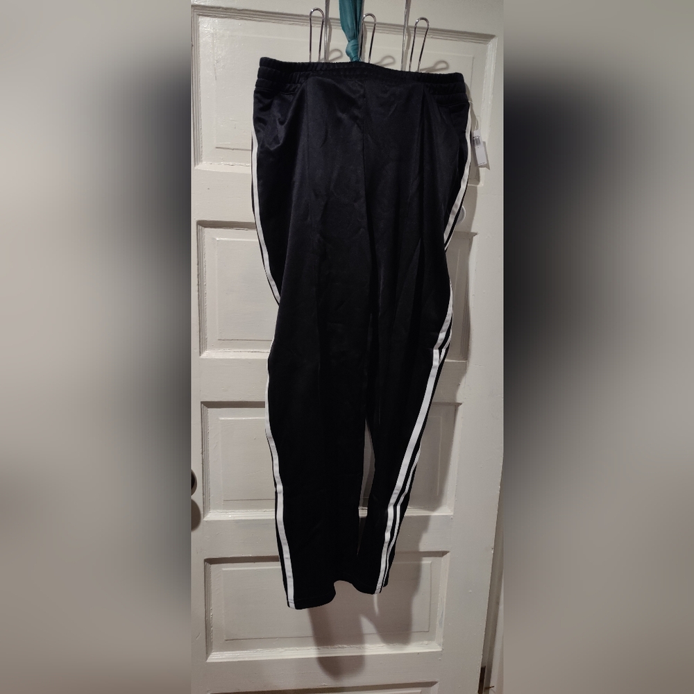 Women's Black Satin Look Track Pants with White Stripes
